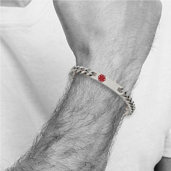 Stainless Steel Red Enamel Medical ID 9.5 Inch Bracelet - Picture 6 of 8